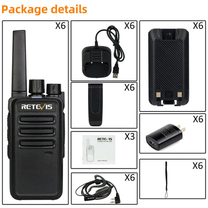 Retevis RT68 Walkie Talkies with Earpiece, Portable FRS Two-Way Radios Rechargeable, with 6 Way Multi Unit Charger, Hands Free, Long Range, Rugged 2 Way Radios 6 Pack for Adults School Church