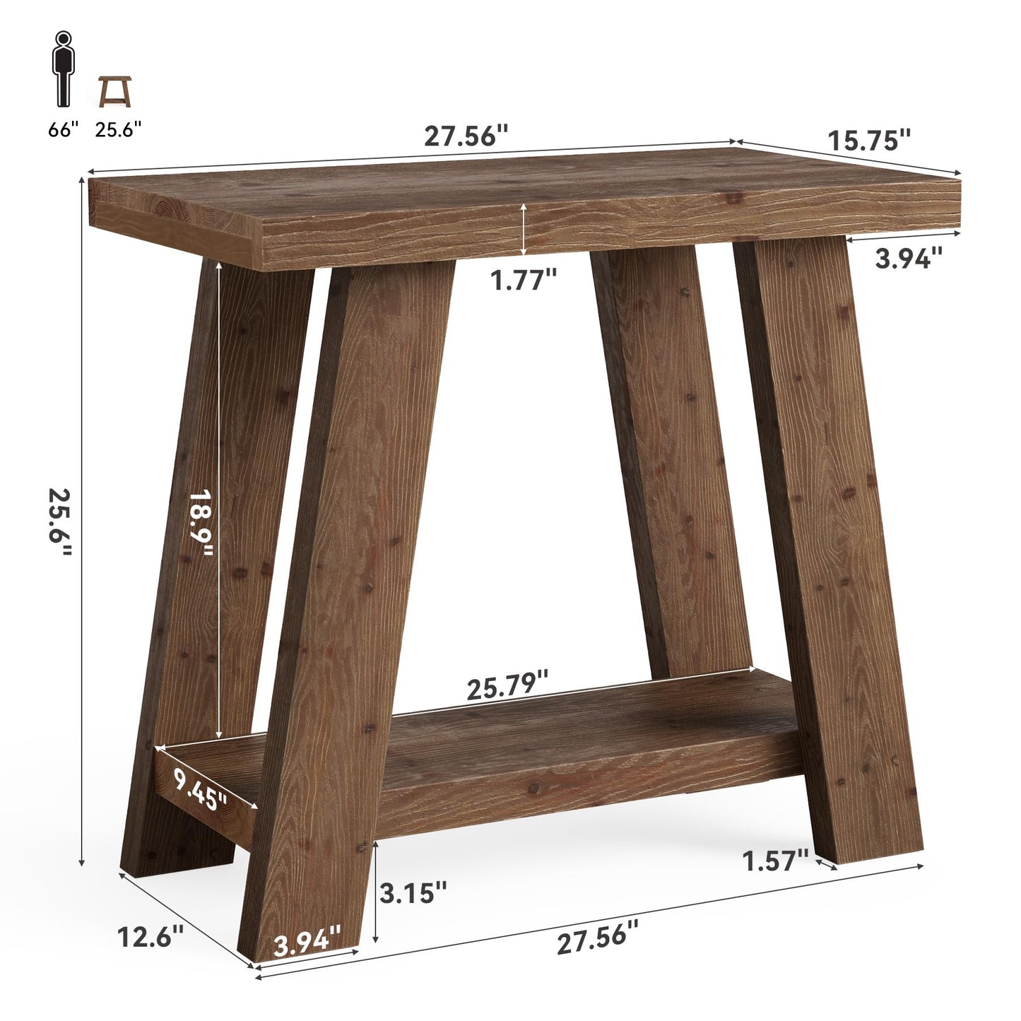 LITTLE TREE Solid Wood End Table, Small Side Table with 2-Tier Storage Shelf for Living Room, Rectangular Side Table for Couch, Bedside Table for Bedroom, Easy Assembly