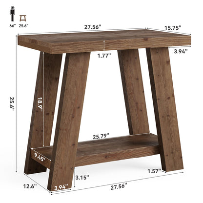 LITTLE TREE Solid Wood End Table, Small Side Table with 2-Tier Storage Shelf for Living Room, Rectangular Side Table for Couch, Bedside Table for Bedroom, Easy Assembly