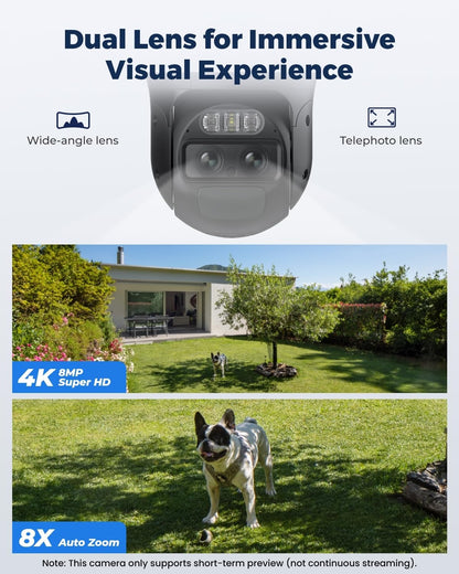 REOLINK 4K Dual Lens Solar Security Camera Outdoor, PTZ with Auto Tracking, 6X Hybrid Zoom Auto Zoom Tracking, 8MP Color Night Vision, Smart Detection Motion Alert TrackMix Series+SP (WiFi Set)
