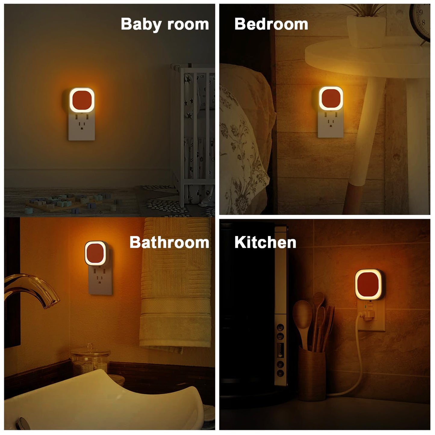 2 Pack Plug in Amber Night Light, Auto Dusk to Dawn, Soft Glow, Dimmable, Diffused Light, LED Lights for Bedroom, Kids, Bathroom, Sleep, Baby Nursery, Toddler, Hallway, Kitchen, Home Decor