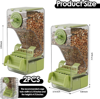 Bird Feeder No Mess 2PCS Automatic Clear Bird Seed Food Container Acrylic Parrot Feeder Dispenser Cage Accessories for Parakeet Budgies Cockatoo Canary Love Bird (Green)