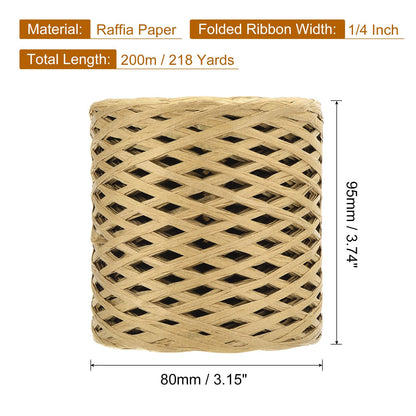 uxcell Raffia Paper Craft Ribbon, 1/4 Inch 218 Yards Raffia Twine String Packing Paper Twine for Christmas Wrapping DIY Craft, Light Brown