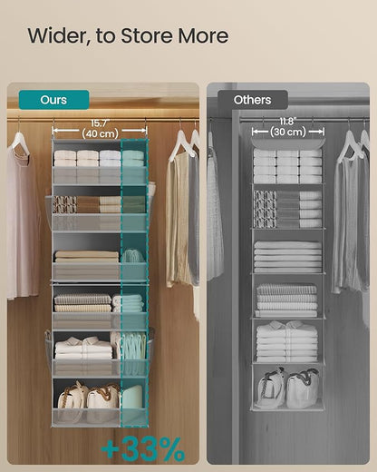 SONGMICS Hanging Closet Organizer, 6-Tier Fabric Storage Shelf, Separable