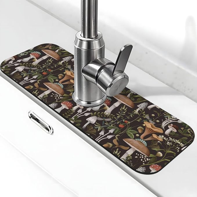 Mushroom Mushrooms Fern Forest Autumn Kitchen Sink Splash Guard Faucet Mat