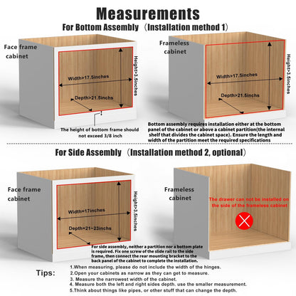 Mulush 16”W x 21”D x 3‘’H Soft Close Slide Out Wood Drawer Organizer for Kitchen, Finished, (Cabinet Opening>17.5 inches for Bottom Assembly, Opening= 17 inches for Side Assembly)