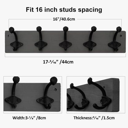 WEBI Rustic Coat Rack Wall Mount,5 Cast Iron Hooks,Coat Hooks Wall Mounted,Heavy Duty Antique Vintage Hooks for Hanging Coats,Jacket,Clothes,Gray