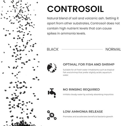 Ultum Nature Systems Controsoil - Freshwater Aqua Soil Substrate for Fish, Shrimp, Live Plant Propagation and Aquascaping - 6.8pH Low Ammonia, Volcanic Ash - Black, Normal (1 Liter)