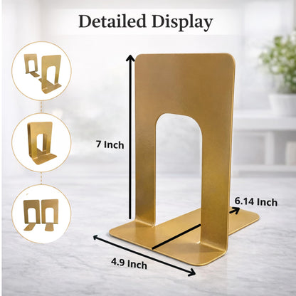Alessk Dark Matte Gold Bookends for Shelves, Heavy Duty Metal Bookends Supports Heavy Books, Decorative Gold Stops for Home or Office Decoration - 3 Pairs (6 Pieces).