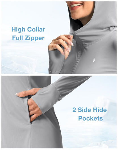 Soothfeel Women's UPF 50+ Swim Cover Up Sun Protection Hoodie SPF Lightweight Jacket Long Sleeve Beach Cover Ups for Women (Light_Grey,M)