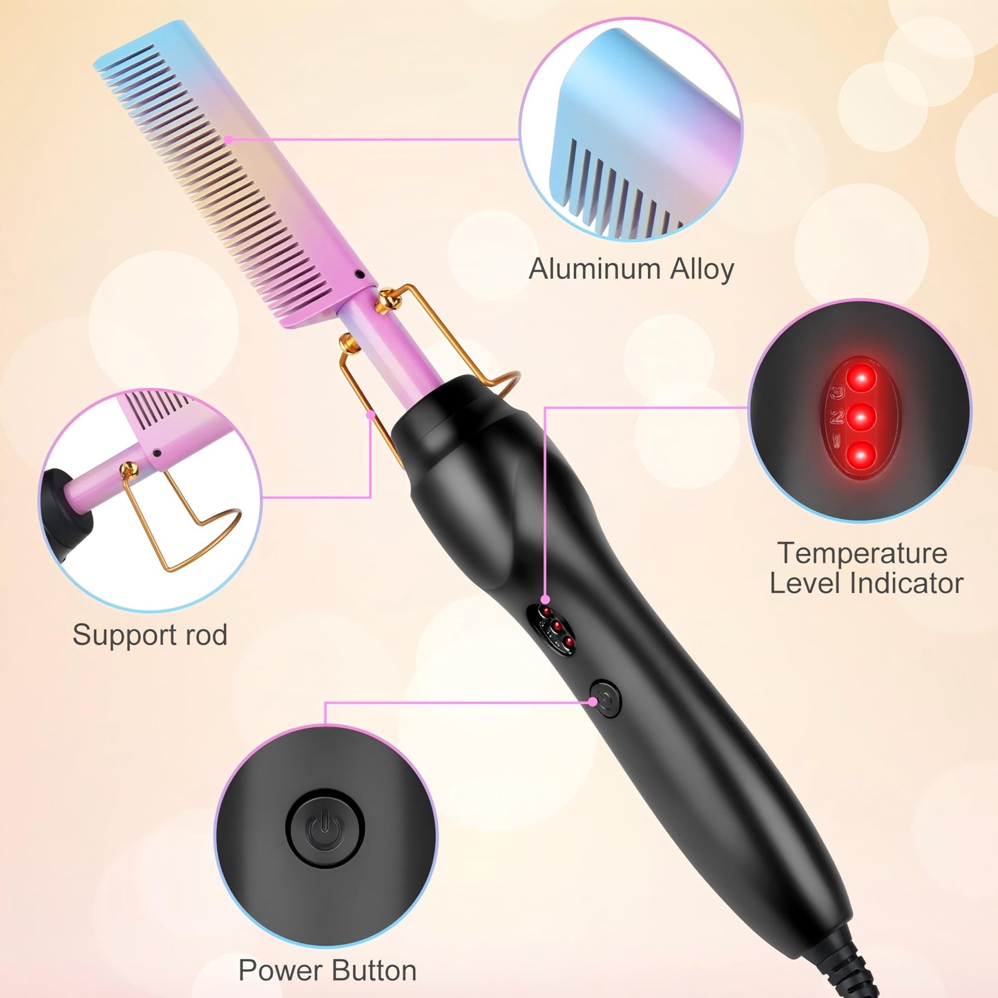 Electric Hot Comb Hair Straightener Heat Pressing Comb Curling Flat Iron Curler Hair Straightener Brush for Natural Black,Anti-Scald Beard Straightening Electric Press Comb