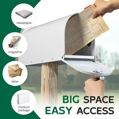 BlissBoard White Mailboxes for Outside Post Mount, Galvanized Steel Metal Mailbox, Standard Size, 20 x 8.7 x 6.7 Inches