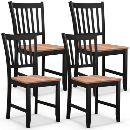 COSTWAY Dining Chairs Set of 4, Mid Century Modern Dining Room Chairs with Solid Rubber Wood Legs and Curved Backrest, Kitchen Chairs for Home, Living Room, Restaurant, Black & Walnut