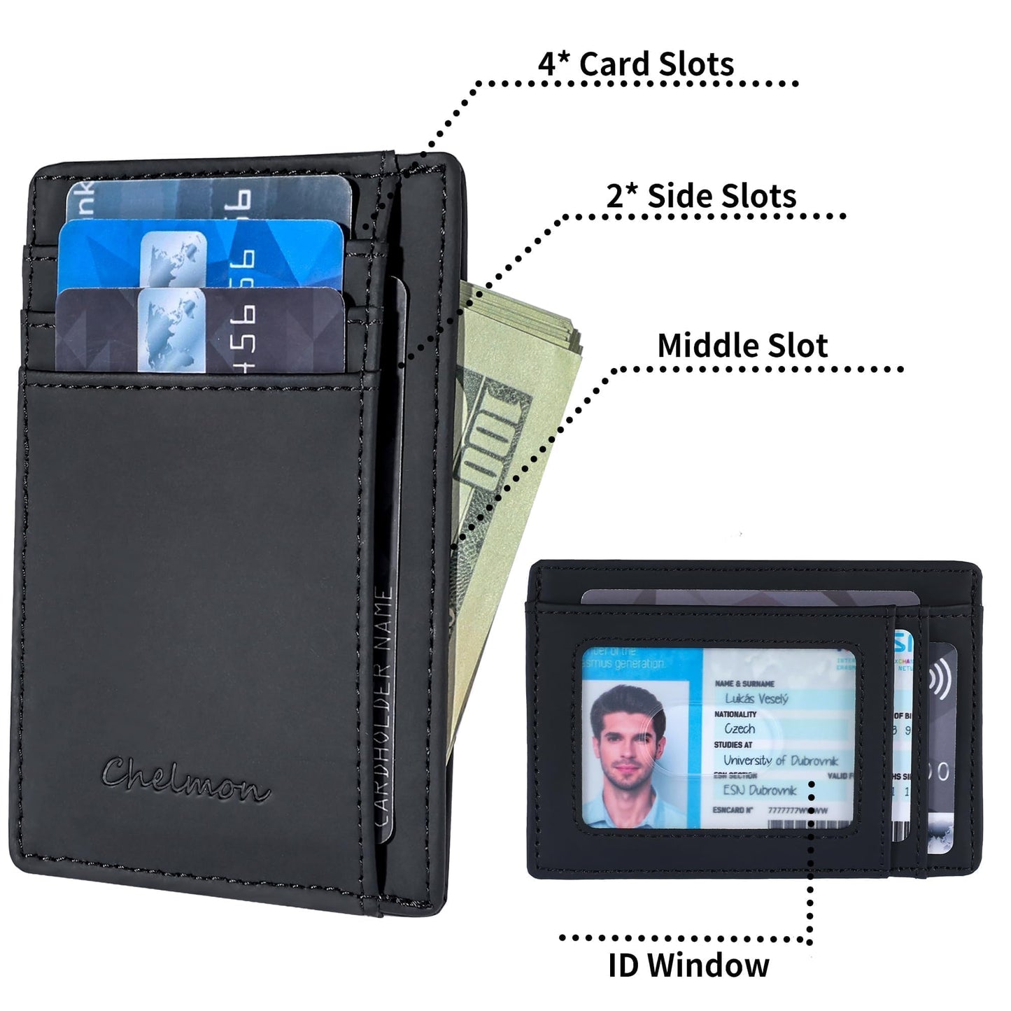 Chelmon Slim Wallet for Men, Minimalist Front Pocket RFID Blocking Credit Card Holder, Black Crazy Horse