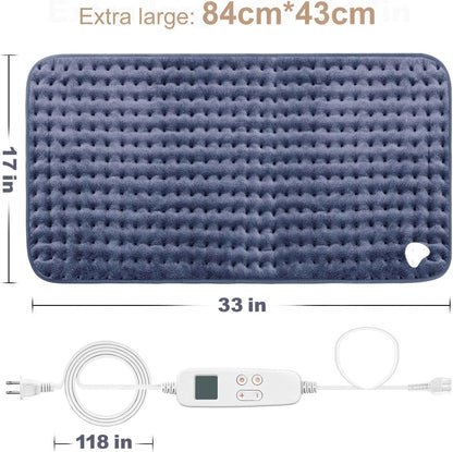 VAAGHANM Heating Pad: 33 x 17 inches Electric Heating Pad for Back Pain Relief -Extra Large Heat Pad for Shoulder/Neck/Cramp/Menstrual Pain - Upgraded 6 Timer & 6 Temperature Controller