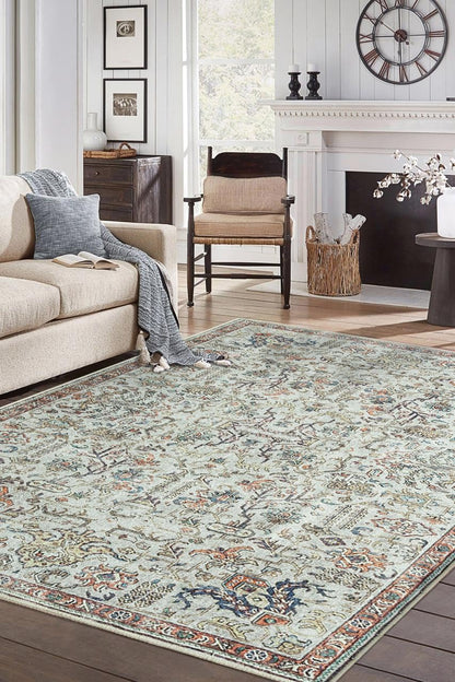 Keen Home Design 5x7 Rug - Machine Washable Area Rug with Non-Slip Backing, Ideal for Living Room, Dining Room, Bedroom - Vintage, Easy Clean, Durable, Low Pile Rug - (5' x 7')