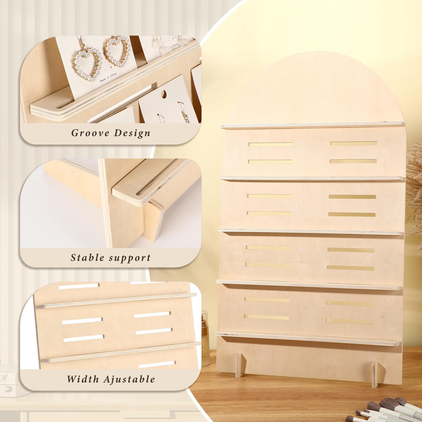 DoubleFill 1 Pcs 5 Tier Wooden Earring Display for Vendor Arch Jewelry Display Stand Rack with Adjustable Height for Retail Selling (Wood Color)