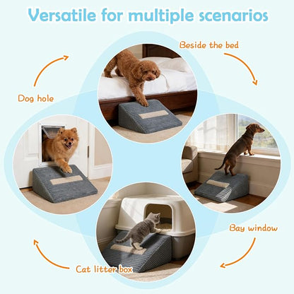 Foam Dog Ramp for Stairs, Low-Impact Climbing Dog Stairs for Senior Dogs | 5.1"H, 6 Pack, 40D High-Density Foam Won't Collapse, Protects Joints, Anti-Slip & Self-Sticky Pads, Washable Cover, Grey