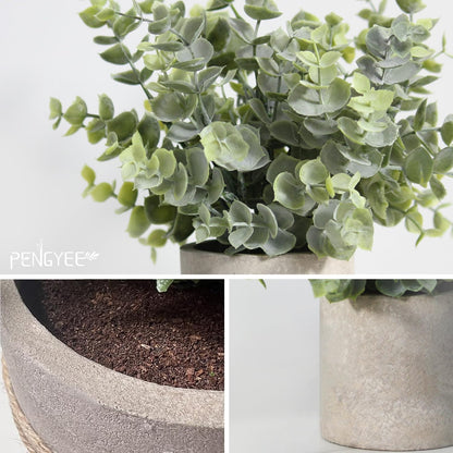 PENGYEE 3 Pack Small Fake Plants in Farmhouse Pulp Pot for Home Decor, Artificial Agave Plants Indoor, Small Faux Plants Indoor for Bathroom Bedroom Shelf Desk Office Table Kitchen Room Greenery Decor