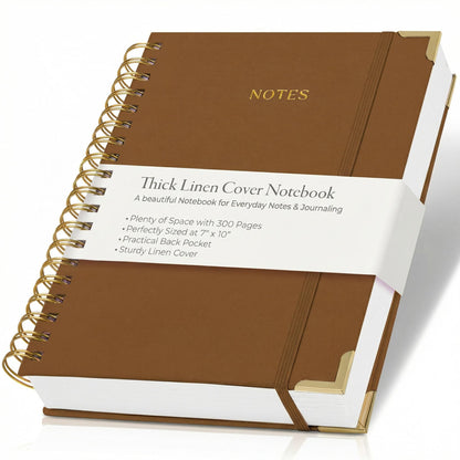 Aesthetic Thick Spiral Notebook Journal For Women in B5 Format - Stylish Linen Hardcover College Ruled Note Book w 300 Lined Pages - Cute Supplies For Bible Study & Staying Organized at Work or School