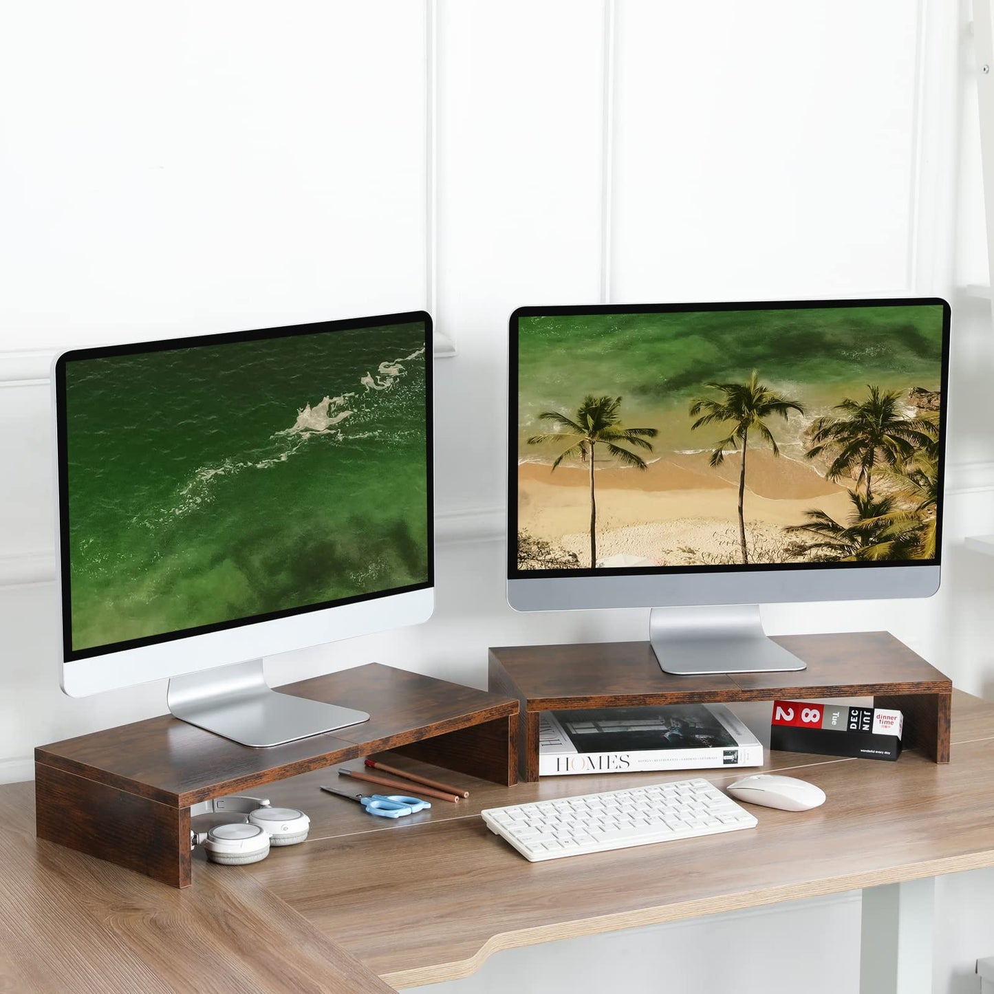 TEAMIX 2 Tiers +2 Pack Desktop Monitor Stand Riser 20 Inch Printer Stand, Desktop Organizer.