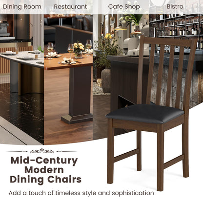 Giantex Wooden Dining Chairs Set of 2, Faux Leather Upholstered Kitchen Chair w/Rubber Wood Legs, Curved Back, Padded Seat, Mid Century Modern Armless Accent Side Chairs for Living Room, Brown