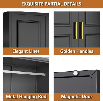 Polup Metal Wall Cabinet, Upper Cabinet for Wardrobe, Small Top Storage Cabinet for Bedroom, Living Room, Black, 18" D x 32" W x1 5" H - Assembly Required