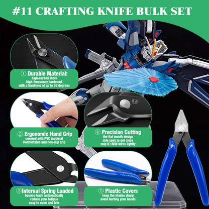 Yauhar 17Pcs Hobby Model Basic Tool Kit Contains Flush Pliers, Mini File, Crafting Knife with Replacement Blades, Tweezers, Professional Modeling Building Fixing Set for Gundam