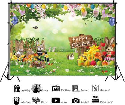 ChromaVerse 10X8FT Happy Easter Photography Backdrop Flowers Eggs Spring Garden Festival Party Decoration Banner CV-202