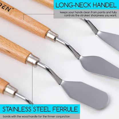 MEEDEN 5Pcs Palette Knife Set: Stainless Steel Painting Knives with Wood Handle - Pallet Knife Set for Oil Canvas Acrylic Painting Color Mixing