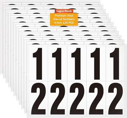 4 inch Adhesive Numbers for Mailbox, Vinyl Reflective Mailbox Number Stickers, 120 Pcs Self Adhesive Number Decals, Pre Spaced Number Signs, for Outside, House, Trash Cans Decal , Cars, Door (Black/White)