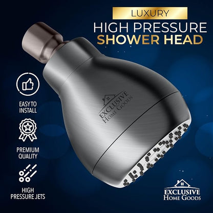 High Pressure Shower Head - Powerful Deluxe Bathroom Showerhead with Strong Spray Stream and Small Silicone Nozzles - Universal Fit Works with High and Low Water Flow Showers Matte Charcoal -1.8 GPM
