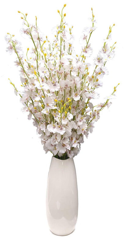 OMUYGDD White Silk Flowers in Bulk Wholesale Artificial Orchids, 12 Pcs (Each 38.5”), for Wedding Festive Party Home Office Decoration, No Include Vase