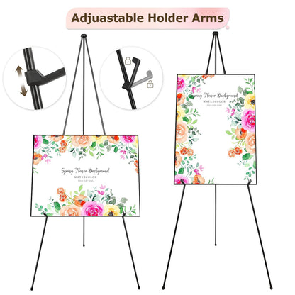DAJAVE 6 Pack Display Easel Stand 63 Inch Folding Easels for Display, Portable Tripod Display Easel, Black Adjustable Metal Easel for Wedding Sign, Posters, Painting