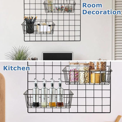 8Pcs Wire Basket, Grid Panel Hanging Wire Baskets,