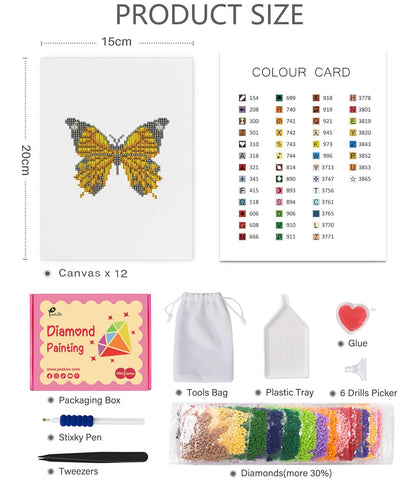 PeakLuv 12 Pcs Mini Diamond Painting Kits Butterfly, Small Diamond Art Kits for Adults, DIY Square Drill Butterfly Small Gem Art 1-Hour Painting for Home Desktop Decor, 6X7in