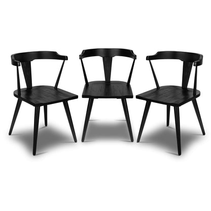 Poly & BARK Mid Century Modern Enzo Black Dining Chair – Solid Oak Wood Splat Back Chair, 18" Seat Height, 32" Tall – Stylish MCM Kitchen & Dining Room Chair - Set of 3