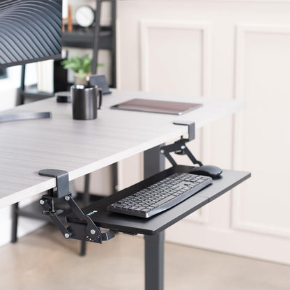 VIVO Large Clamp-on 27 (33 Including Clamps) x 11 inch Computer Keyboard and Mouse Tray with 12 Setting Swinging Height Adjustment, Platform Drawer for Typing, Black, MOUNT-KB08V