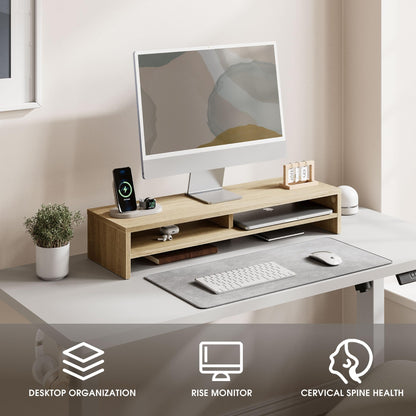 Fenge 31.5 Inch Monitor Stand & 4 Tier Desktop Organizer, Oak