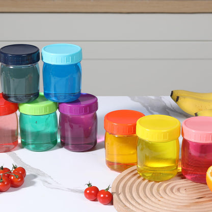 Novelinks 8 oz Plastic Mason Jars with Colorful Screw-On Lids – 16 Pack Clear Leakproof Storage Containers for Pantry, Crafts, Snacks, Spices – BPA-Free & Reusable