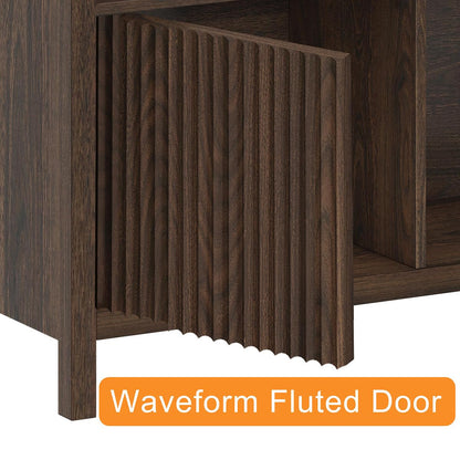 FATORRI Cube Bookshelf with 2 Doors, 4 Tier Wooden Bookcase, 5 Cube Storage Organizer for Home Office (Dark Walnut)