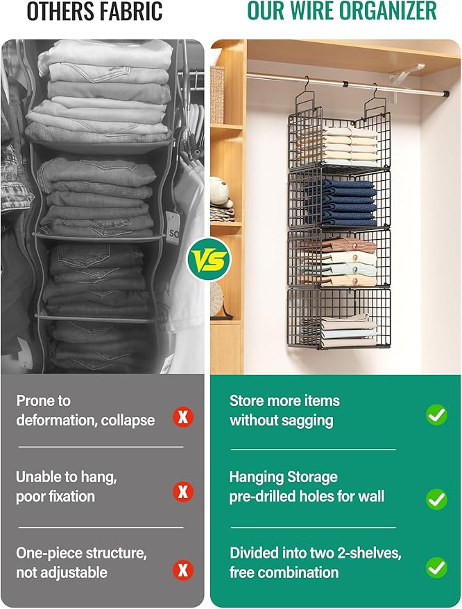 Hanging Closet Organizer, 4 Tier Metal Closet Organizers and Storage