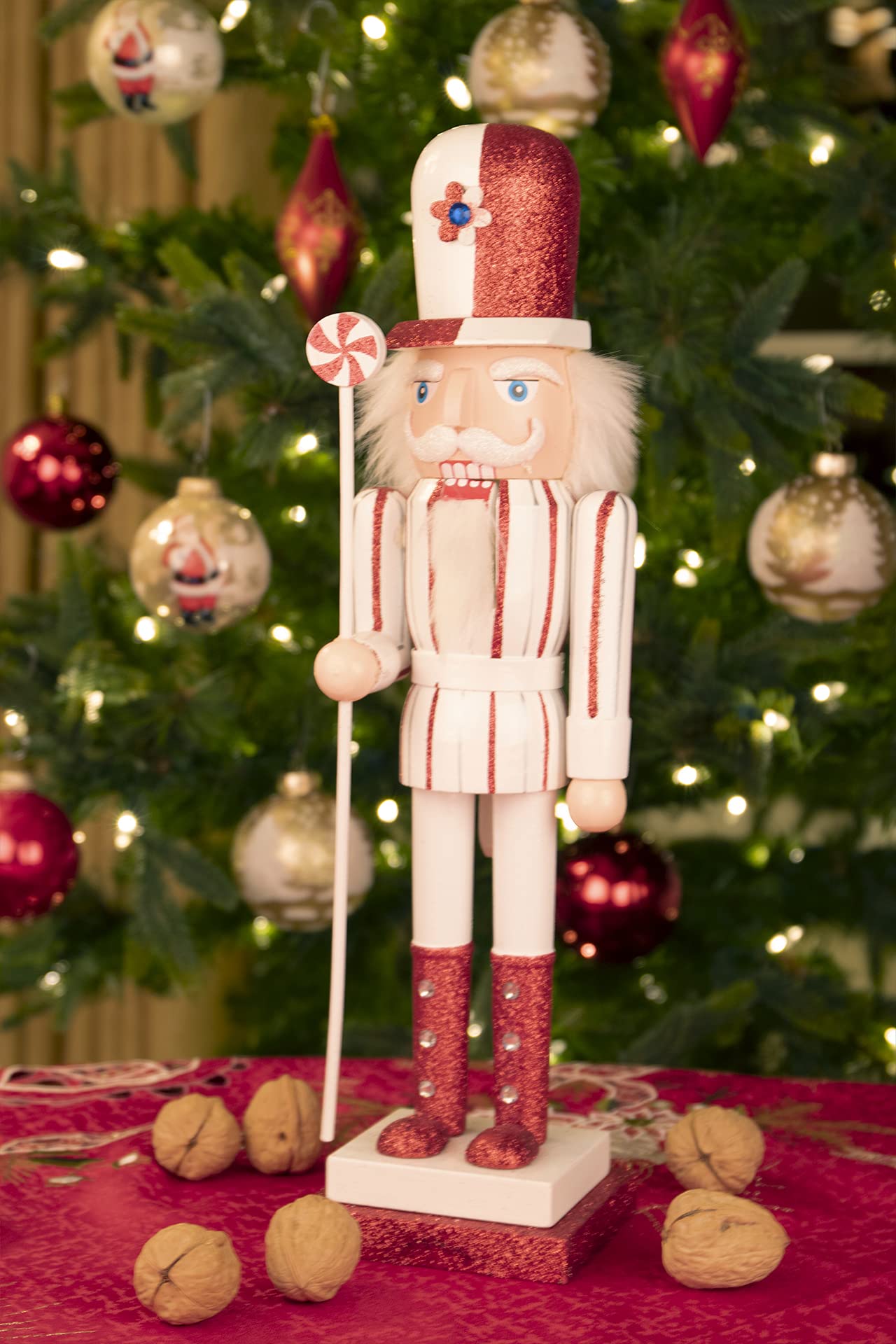 Clever Creations Peppermint 15 Inch Traditional Wooden Nutcracker, Festive Christmas Décor for Shelves and Tables