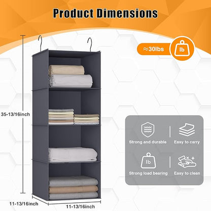 Hanging Closet Organizer, Easy Mount Foldable 4-Shelf Hanging Closet Wardrobe