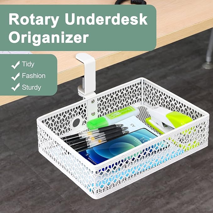 ROSYLIN Heavy Duty Clamp On Under Desk Drawer Organizer Storage Tray Basket
