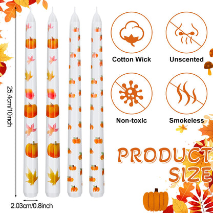 8 Pcs Fall Taper Candles 10'' Hand Painted Pumpkin Thanksgiving Taper Candles Autumn Maple Leaves Fall Halloween Decor Harvest Thanksgiving Decorations