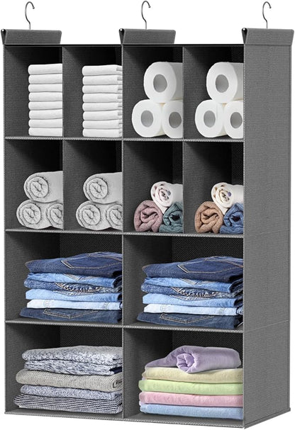 4 Tier Hanging Closet Organizer, 12 Compartments Sweater Organizer