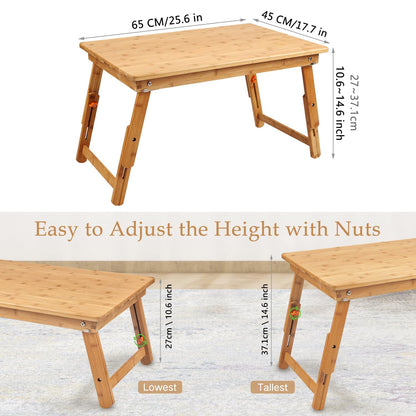 Large Size Laptop Tray Desk Nnewvante 25.6x17.7in Bamboo Floor Desk Low Table Bed Tray Table,Foldable Adjustable Study Writing Gaming Breakfast Serving Floor Table Support 18in Laptop w' 4 Leg Lock