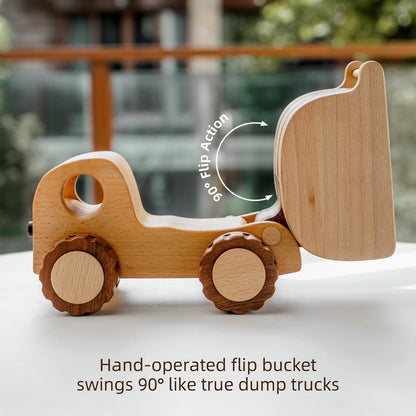 DadCarved Wooden Dump Truck for Toddlers Kids
