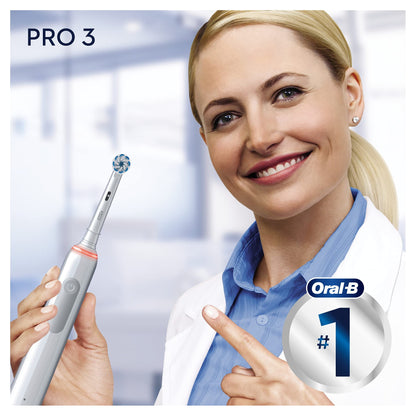 Oral-B PRO 3 3000 Sensitive Clean Electric Toothbrush with 3 Cleaning Modes Including Sensitive and Visual 360° Pressure Control for Dental Care, Designed by Braun, White